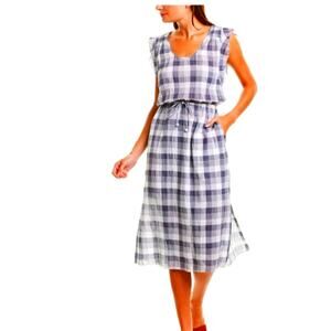 Lilla P Blue Cotton Gingham midi sundress flutter sleeves S Cottagecore Bohemian